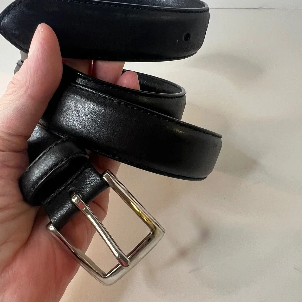 Mens‎ Polo Ralph Lauren Black Leather Belt Silver Buckle 40/100